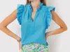 Lilly Pulitzer Klaudie Ruffle Sleeve Cotton Top In Lunar Blue