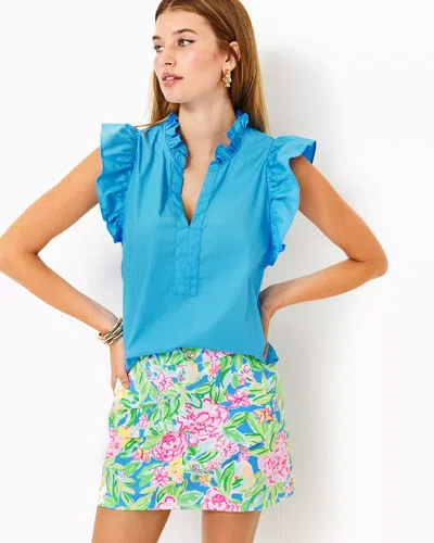 Lilly Pulitzer Klaudie Ruffle Sleeve Cotton Top In Lunar Blue