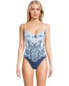 Lilly Pulitzer Klynn One-piece Swimsuits Womens Bonaire Blue Floral Buu561 In Blue