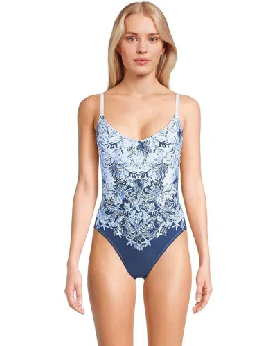 LILLY PULITZER KLYNN SWIMSUITS WOMEN'S BLUE TROPICAL CRISS CROSS BACK BUU215