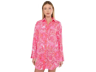 Lilly Pulitzer Kwitney Long-sleeve Cover Women's Swimwear Paradise Punch Jims Stuff Engineered Cover-up: Lg In Pink