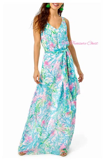 Pre-owned Lilly Pulitzer Lani Maxi Dress Coral Bay $298 ? Size L,xl In Multicolor