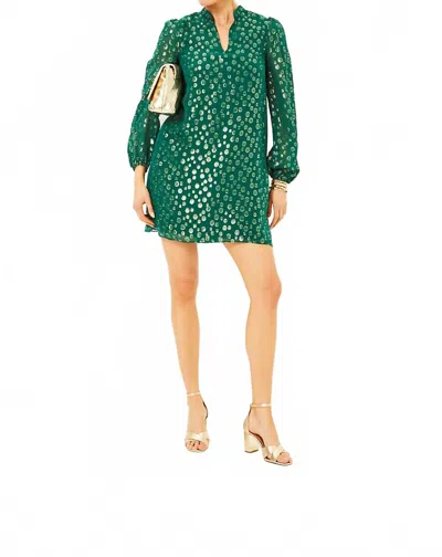 Lilly Pulitzer Lauralyn Silk Dress In Villa Green Silk Bubbly Clip
