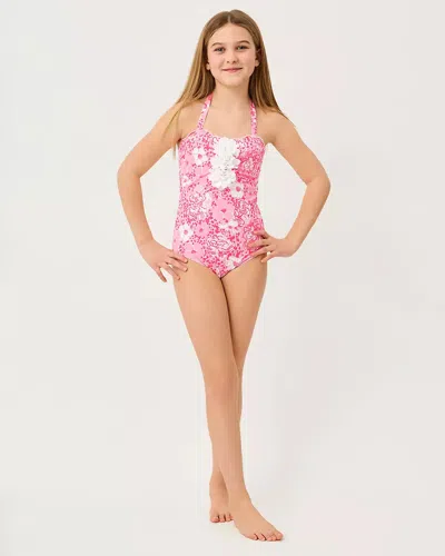 Lilly Pulitzer Kids' Lilly Janie And Jack Girls Maddie Flower Swimsuit In Pink