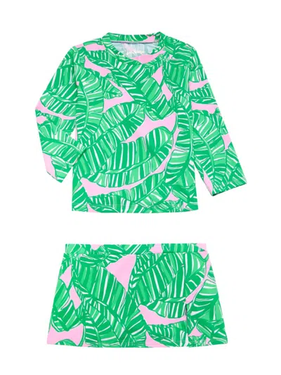 Lilly Pulitzer Little Girl's & Girl's Sharlene 2-piece Rashguard Tropical Print Swim Set In Green Pink