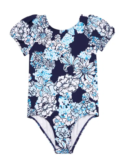 LILLY PULITZER LITTLE GIRL'S & GIRL'S WATERFALL PUFF-SLEEVE ONE-PIECE SWIMSUIT