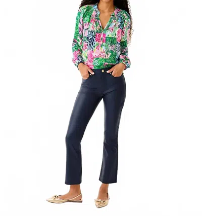 Lilly Pulitzer Liza Coated Crop Flare Jeans In Low Tide Navy In Blue