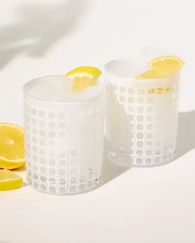 Lilly Pulitzer Lo-ball Glasses In Resort White Caning