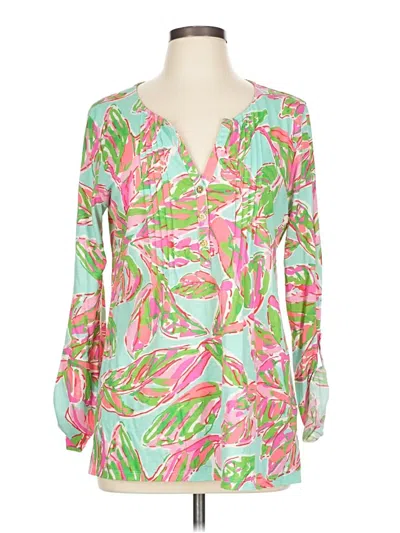 Pre-owned Lilly Pulitzer Long Sleeve Blouse In Green
