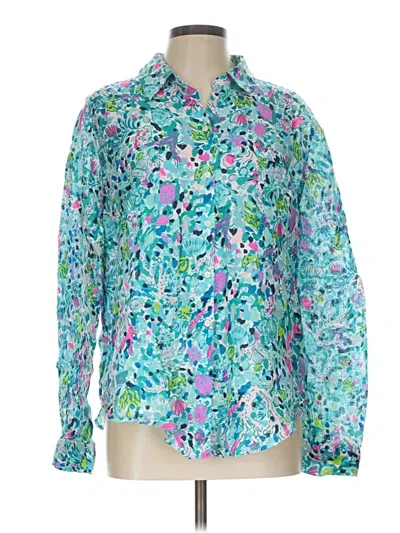 Pre-owned Lilly Pulitzer Long Sleeve Blouse In Teal