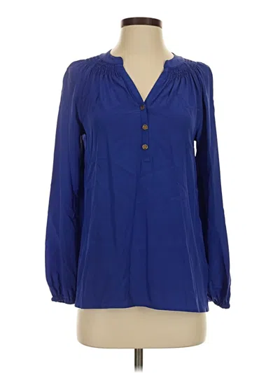 Lilly Pulitzer Long Sleeve Silk Top Blue Open Neckline Tops