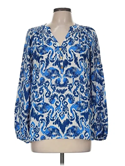 Pre-owned Lilly Pulitzer Long Sleeve Silk Top Blue V-neck Tops