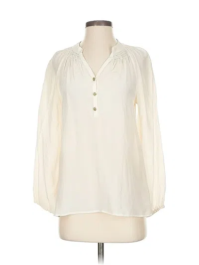 Pre-owned Lilly Pulitzer Long Sleeve Silk Top Ivory Keyhole Neckline Tops In White