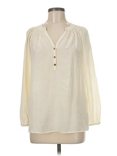 Pre-owned Lilly Pulitzer Long Sleeve Silk Top Ivory Solid Pattern Keyhole Neckline Tops In White