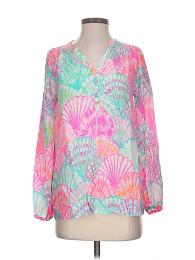 Pre-owned Lilly Pulitzer Long Sleeve Silk Top Pink V Neck Tops