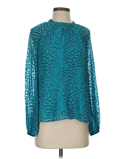 Lilly Pulitzer Long Sleeve Silk Top Teal Mock Neckline Tops