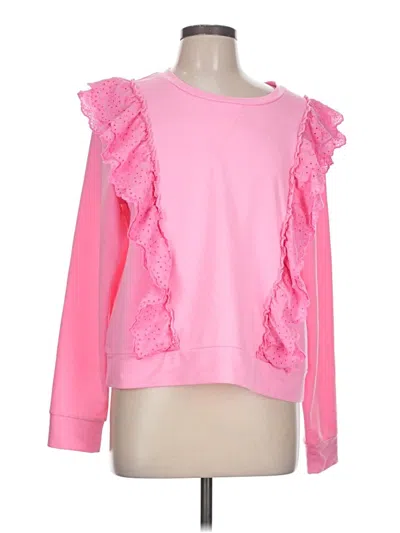 Pre-owned Lilly Pulitzer Long Sleeve Top Pink Ruffles Neckline Tops