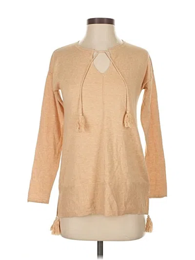 Pre-owned Lilly Pulitzer Long Sleeve Top Tan Solid Pattern Keyhole Neckline Tops In Brown