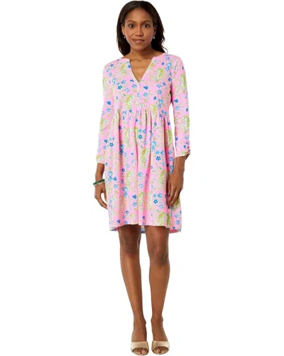 Lilly Pulitzer Loran Dress Women's Pink Floral 100% Cotton Pleated Gbo1488 In Multi