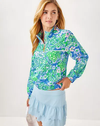 Lilly Pulitzer Luxletic Aegean Performance Half Zip Jacket In Sunwashed Blue Plumes In Bloom