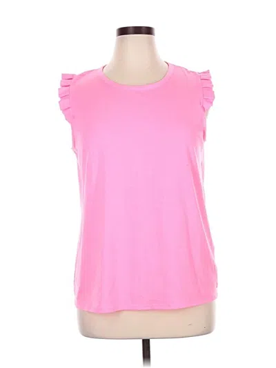Pre-owned Lilly Pulitzer Luxletic Short Sleeve Top Pink Ruffles Neckline Tops