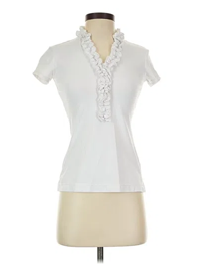 Pre-owned Lilly Pulitzer Luxletic Short Sleeve Top White Keyhole Neckline Tops