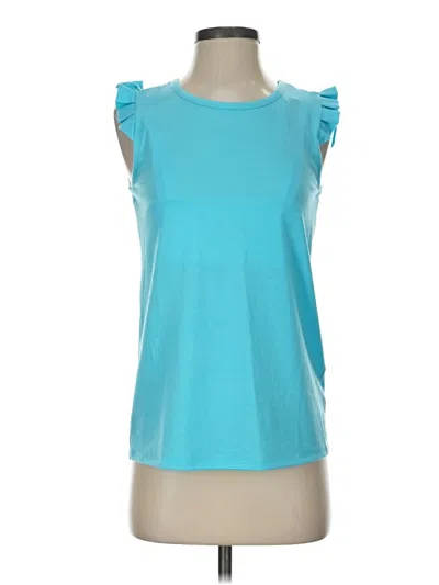 Pre-owned Lilly Pulitzer Luxletic Sleeveless Top Teal Ruffles Neckline Tops