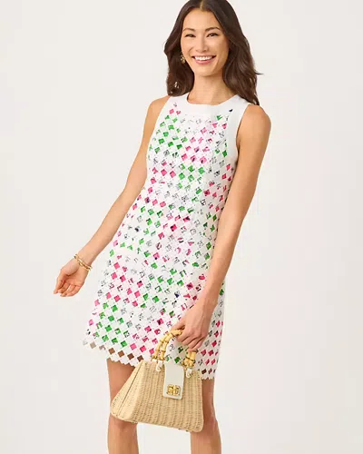 Lilly Pulitzer Lydon Lace Shift Dress In Cherry Blossom Pink Chicken Check In White