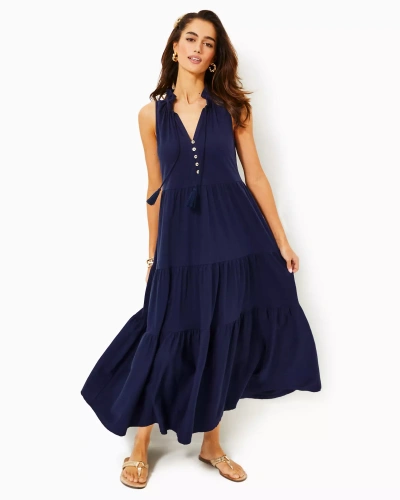 Lilly Pulitzer Malone Cotton Maxi Dress In True Navy