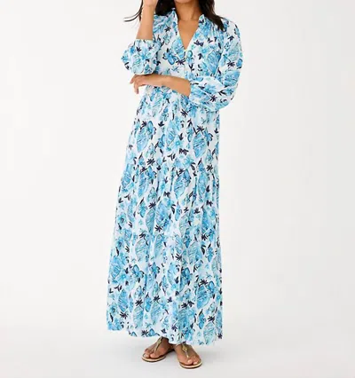 Lilly Pulitzer Malone Three Quarter Sleeve Maxi Dress In Resort White Seashell Splendor In Blue