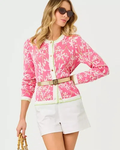 Lilly Pulitzer Manzie Crewneck Cardigan In Confetti Pink Liza Jacquard In Multi