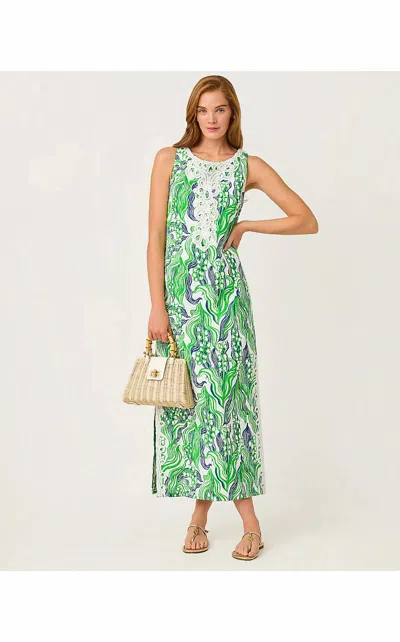 Lilly Pulitzer Marleigh Maxi Shift Dress In Putting Green Oversized Lilly Of The Valley In Black