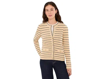 Lilly Pulitzer Maysen Cardigan Women's Sweater Heathered Wicker Tan Beachy Stripe: Md, Cotton In Neutral