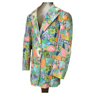 Pre-owned Lilly Pulitzer Men's Palm Beach Tropical Print Resort Jacket C 1970s In Gray