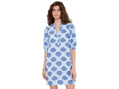 Lilly Pulitzer Mialeigh Elbow Sleeve Dress Women's Dress Day Dream Blue Seashell Jacquard Yarn Dyed Stripe: 10