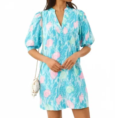 Lilly Pulitzer Mialeigh Elbow Sleeve Linen Dress In Capri Blue Shelden