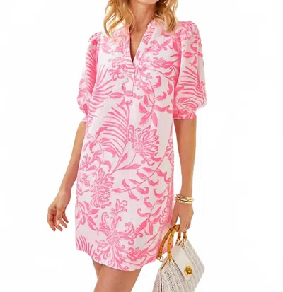 LILLY PULITZER MIALEIGH ELBOW SLEEVE LINEN DRESS IN ROUSSEAU PINK GLISTEN IN THE SUN