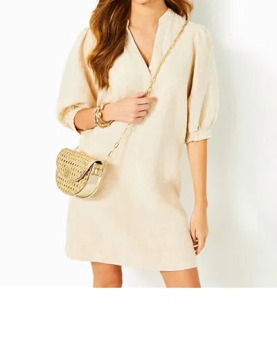 Lilly Pulitzer Mialeigh Elbow Sleeve Linen Dress In Sand Bar X Resort White In Neutral