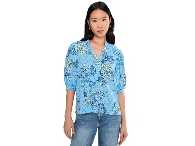 Lilly Pulitzer Mialeigh Elbow Sleeve Linen Top In Blue