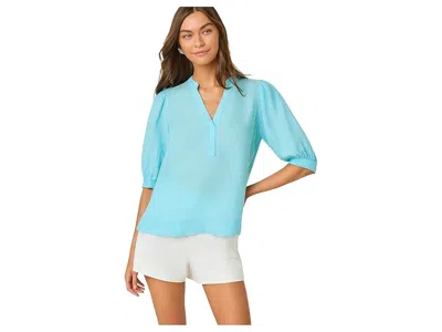 Lilly Pulitzer Mialeigh Elbow Sleeve Linen Top In Blue