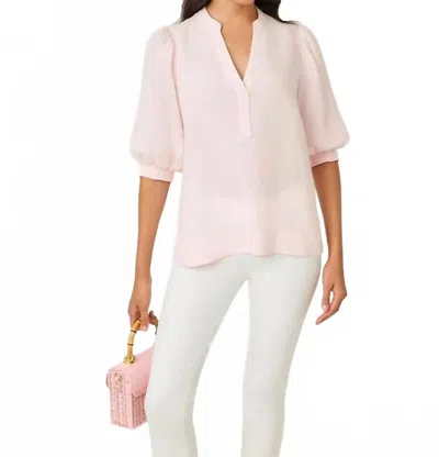 Lilly Pulitzer Mialeigh Elbow Sleeve Linen Top In Pink Muse X Resort White