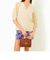Lilly Pulitzer Mialeigh Elbow Sleeve Linen Top In Sand Bar In Neutral