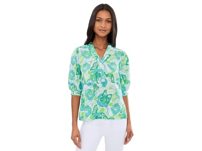 Lilly Pulitzer Mialeigh Elbow Sleeve Linen Top In Multi