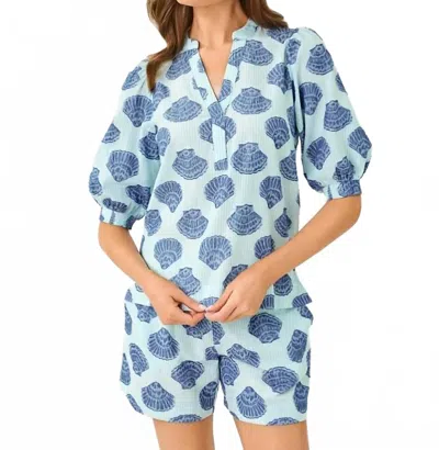 Lilly Pulitzer Mialeigh Elbow Sleeve Top In Day Dream Blue Seashell Jacquard Yarn Dyed Stripe In Multi