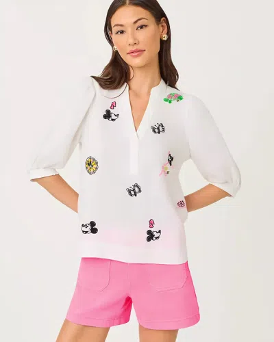 Lilly Pulitzer Mialeigh Embroidered Linen Top In White
