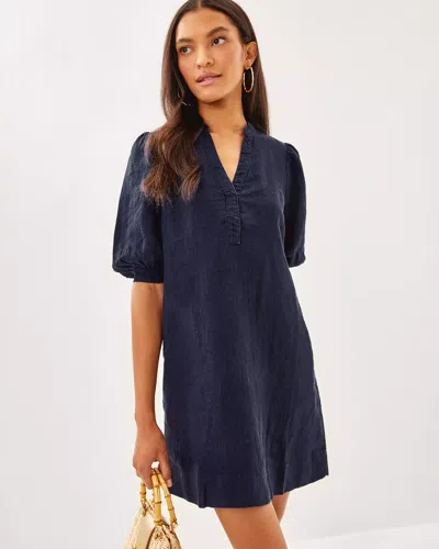 Lilly Pulitzer Mialeigh Linen Dress In True Navy X True Navy