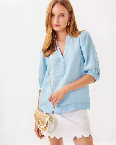 Lilly Pulitzer Mialeigh Linen Top In Blue Peri X Resort White