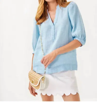 Lilly Pulitzer Mialeigh Linen Top In Blue Peri X Resort White