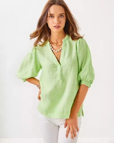 Lilly Pulitzer Mialeigh Linen Top In Jade Lime X Resort White