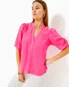 Lilly Pulitzer Mialeigh Linen Top In Passion Fruit Pink